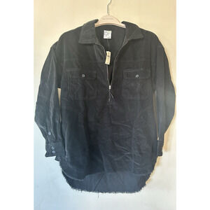 NWT $65 Offline Aerie Quarter Zip Corduroy Shacket Pullover Black XS FITS LARGE